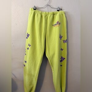 Obey Neon Green Joggers with Purple Butterfly Accents